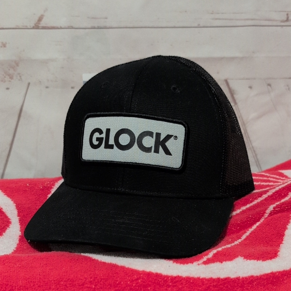 New Glock Snap Back Mesh Trucker Hat Black Logo Patch NWT